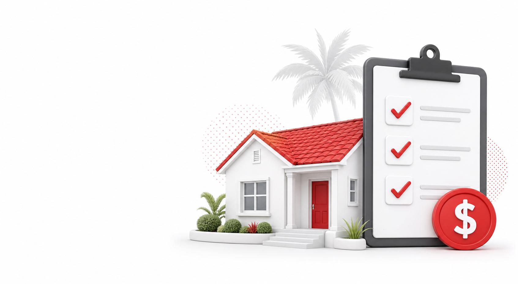 Illustration of a Miami home, program checklist, and dollar symbol for down payment assistance comparison